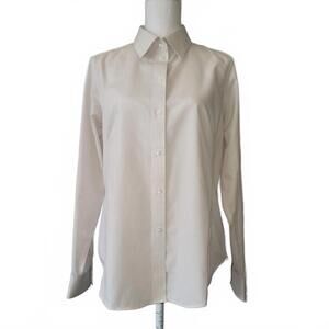 Chesnut Hill Performance Button Up Micro-Striped Collared Womens Top Blouse L